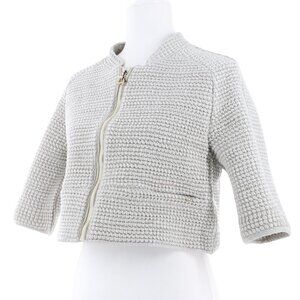 Diego M Women's Quilted Light Gray Cropped Zip Jacket - Retail $560 - NWT